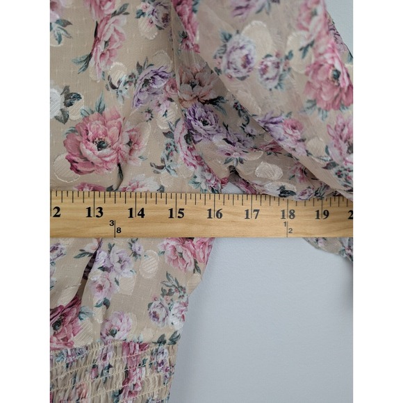 Express Women's Floral Puff Sleeve Smocked V-Neck S Cropped Top Boho Cottagecore - Picture 7 of 9